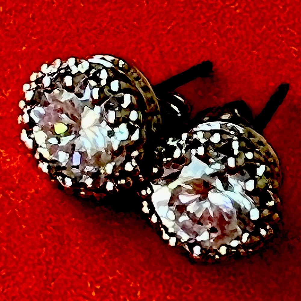 Small silver tone “crown” setting CZ or Crystal post earrings